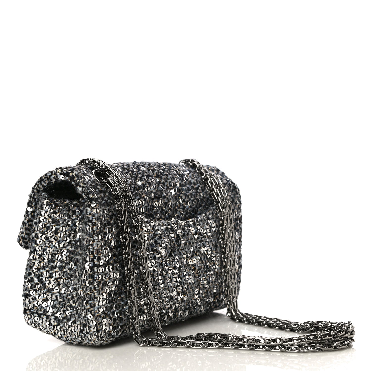 Chanel Tweed Quilted 2.55 Reissue Mini Flap Silver Black Gold 3 of 10