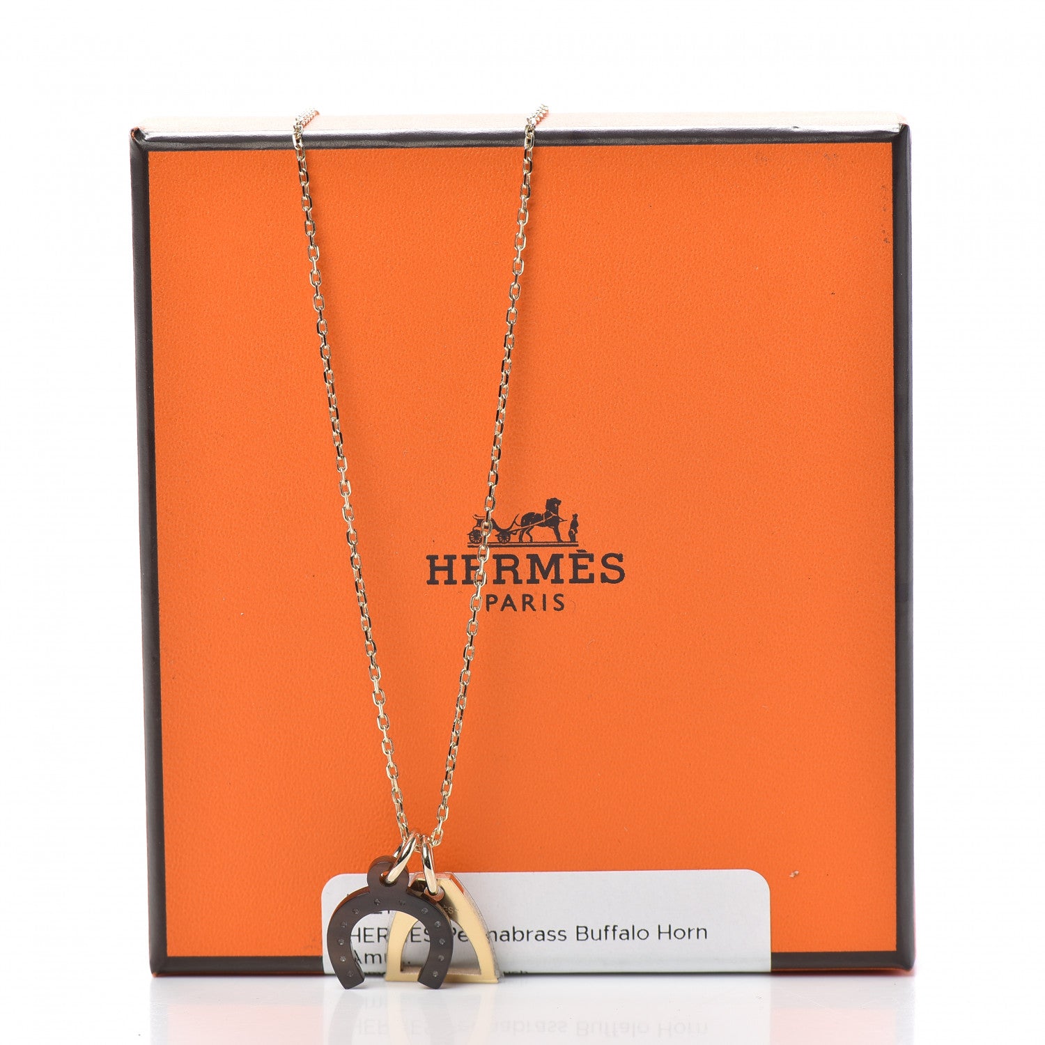 Hermes Permabrass Buffalo Horn Amulette Equestre PM Pendant Necklace Gold 6 of 6