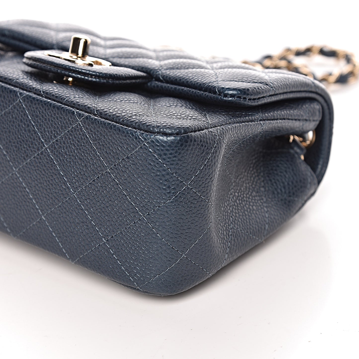 Iridescent Caviar Quilted Mini Square Flap Dark Blue