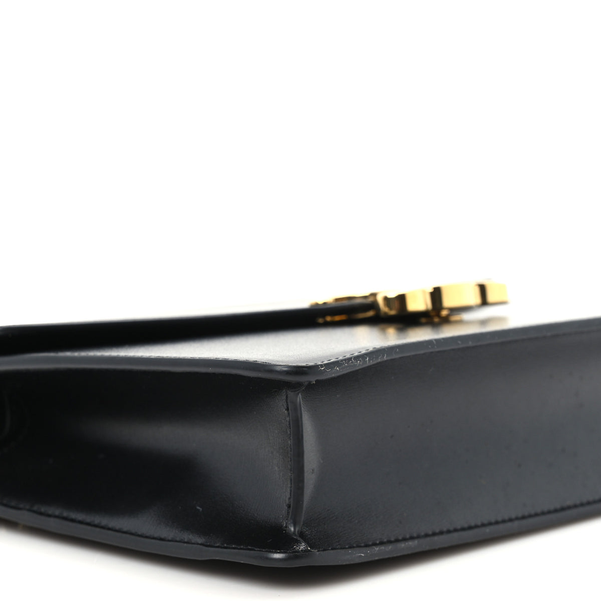 Shiny Calfskin Triomphe Margo Wallet on Chain Black