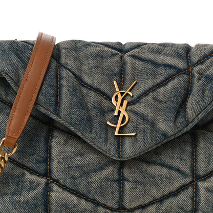 Saint Laurent Denim Quilted Small Loulou Puffer Monogram Chain Satchel Blue Cinnamon 7 of 9