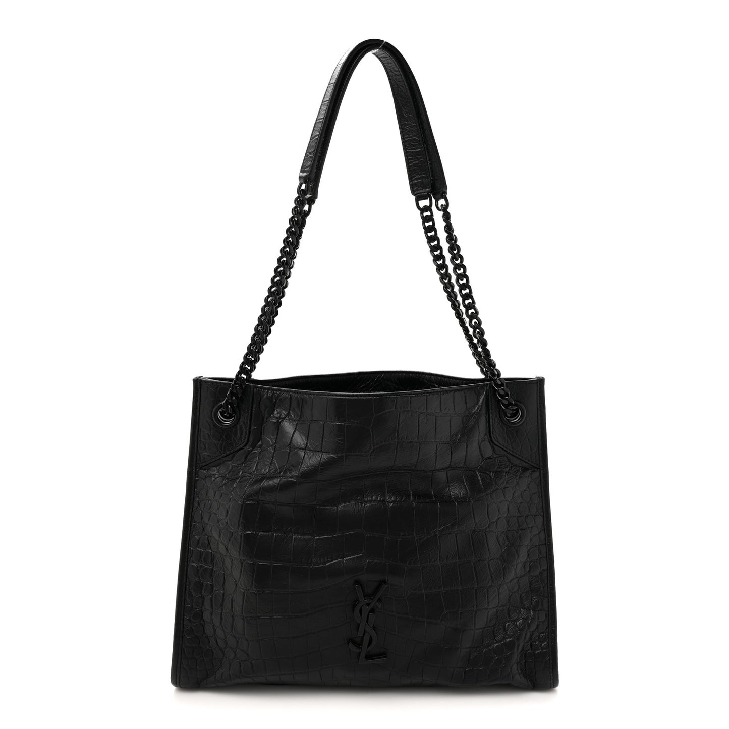 Calfskin Crocodile Embossed Monogram Medium Niki Shopping Bag Black
