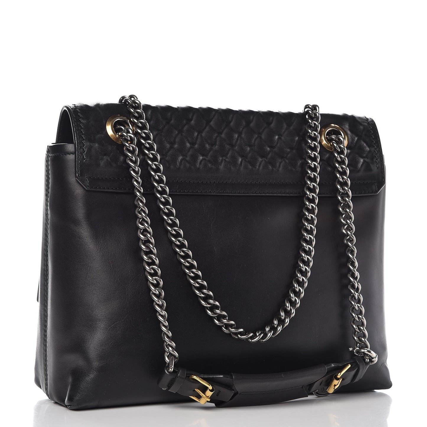 Hammered Calfskin Medium Happy Edgy Shoulder Bag Black