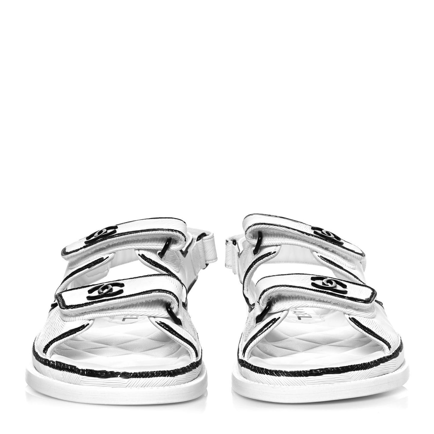 Calfskin Printed Velcro Dad Sandals 37 White Black