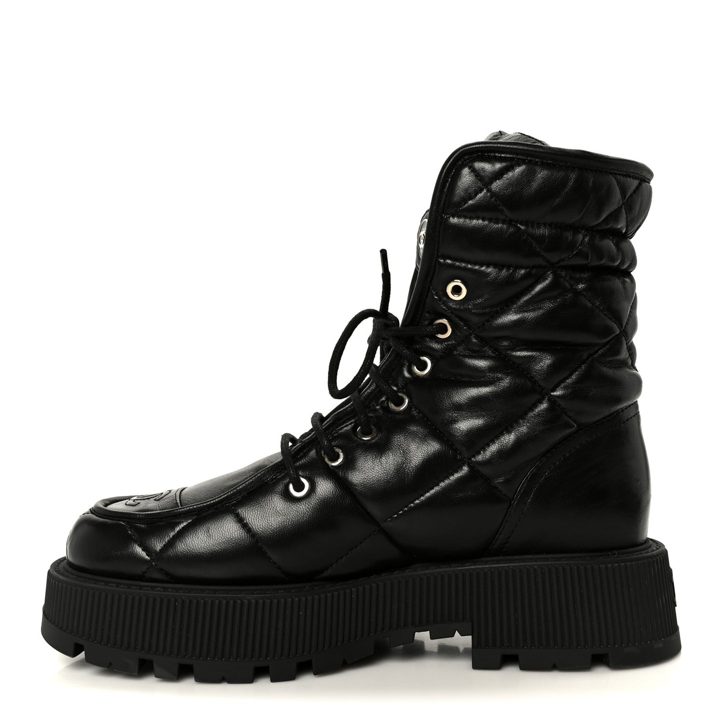 Lambskin Calfskin Quilted Lace Up Combat Boots 40.5 Black