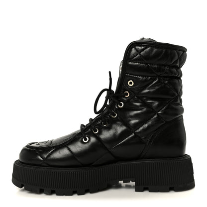 Chanel Lambskin Calfskin Quilted Lace Up Combat Boots 40.5 Black 1 of 10