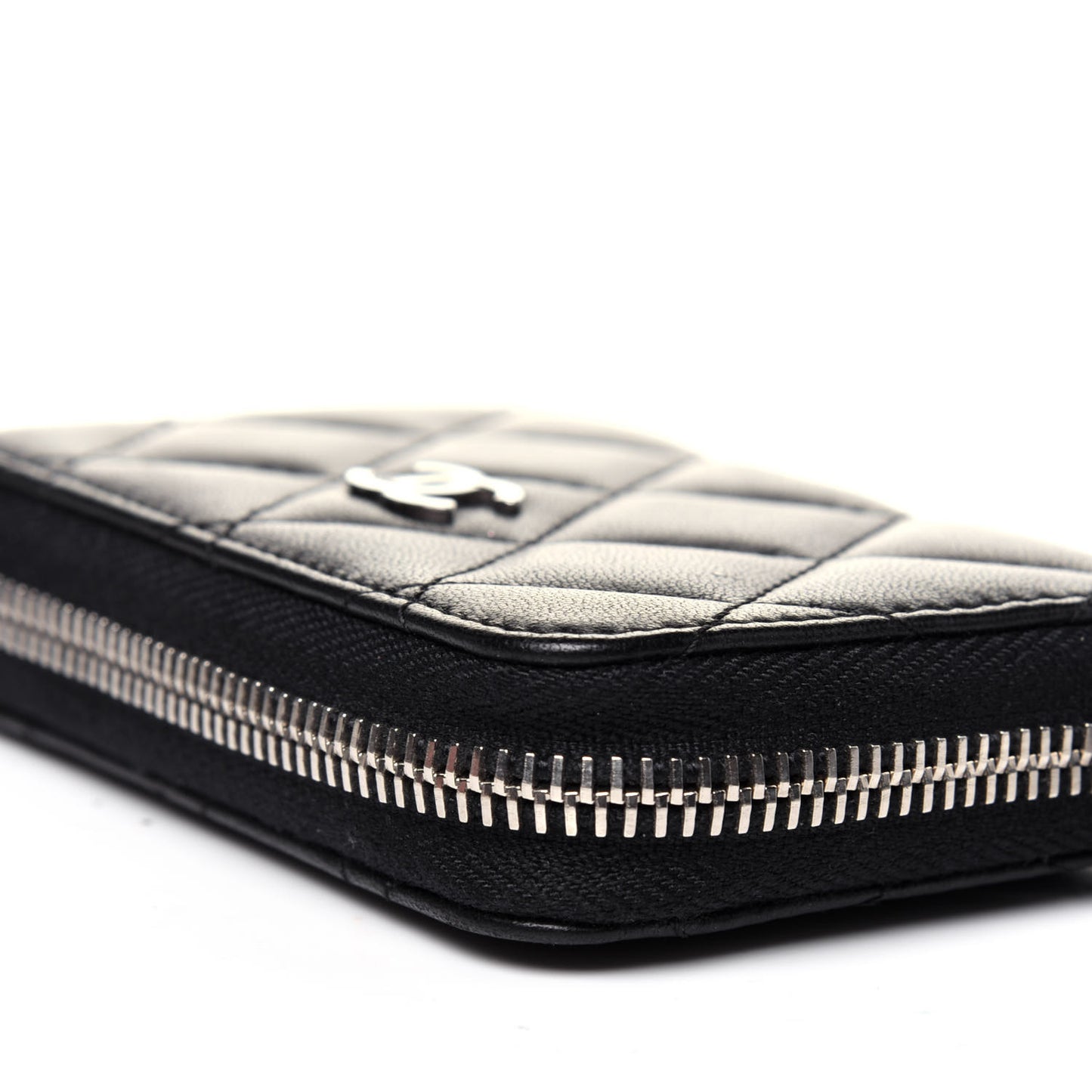 Lambskin Quilted Zip Coin Purse Black