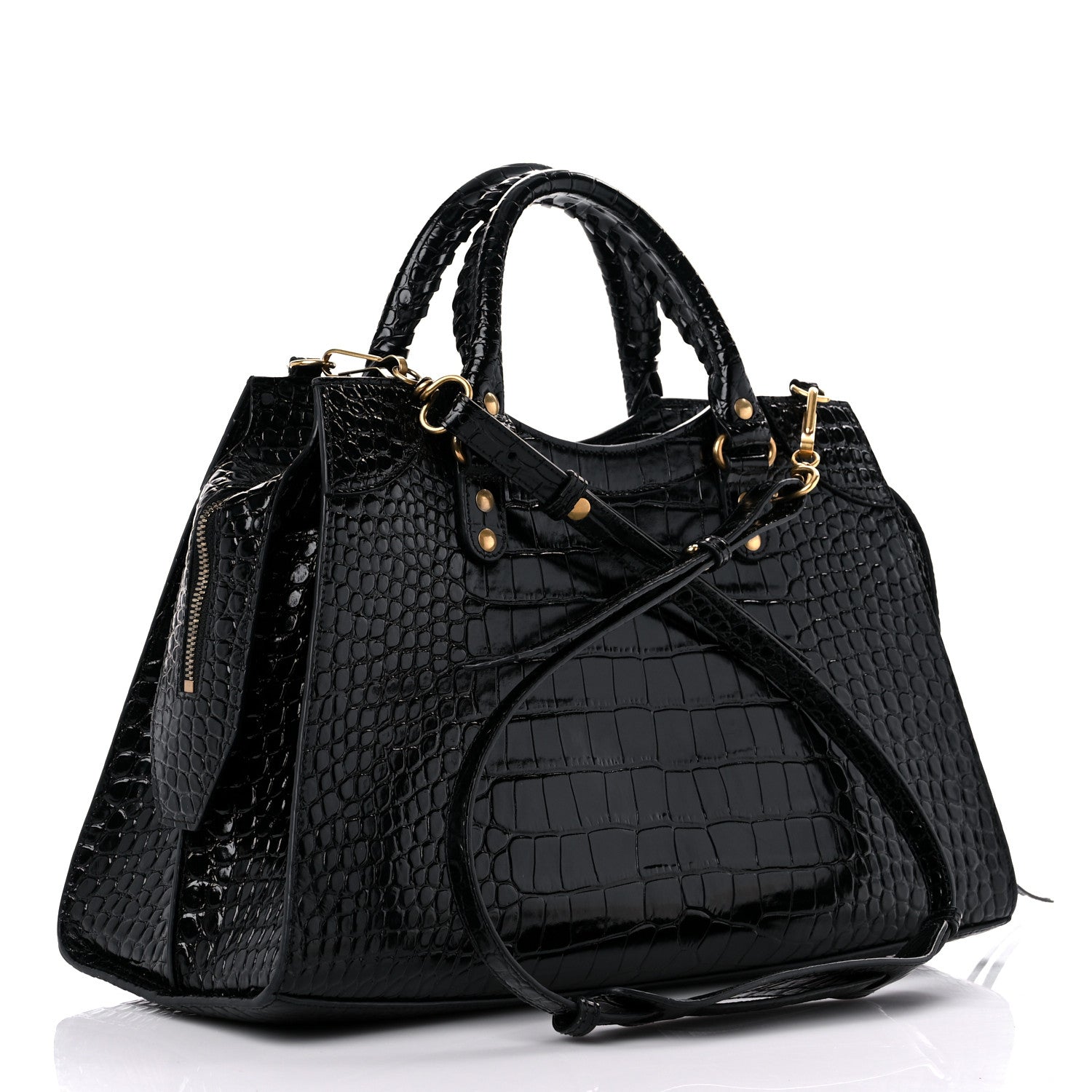 Balenciaga Shiny Supple Calfskin Crocodile Embossed Brass Hardware Neo Classic City Black 3 of 10
