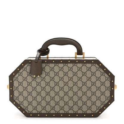 Gucci GG Supreme Monogram Textured Dollar Calfskin Studded Padlock Octogon Top Handle Pet Travel Bowl Set Case Beige Ebony New Acero 1 of 12