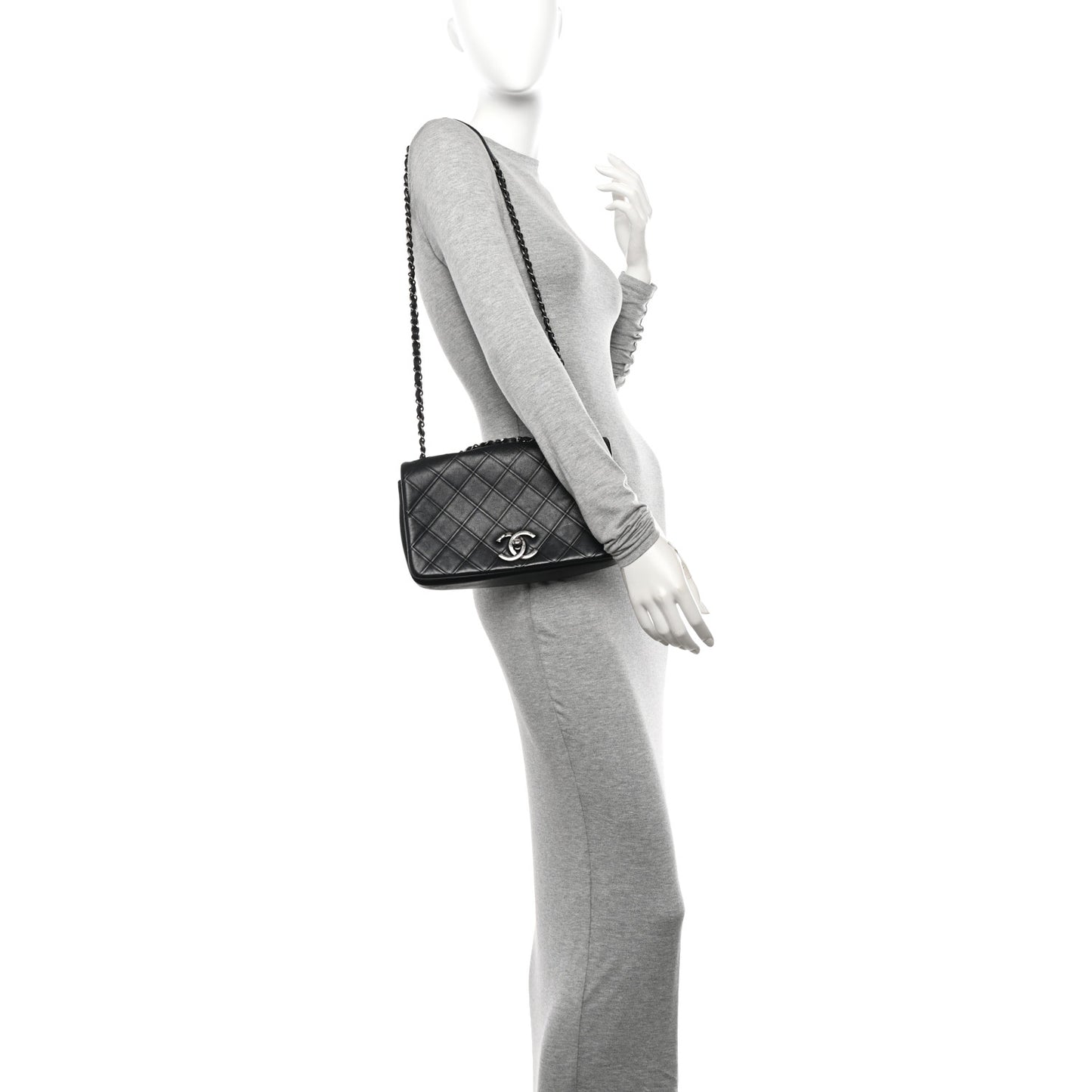 Calfskin Diamond Embossed New Chic Flap Black