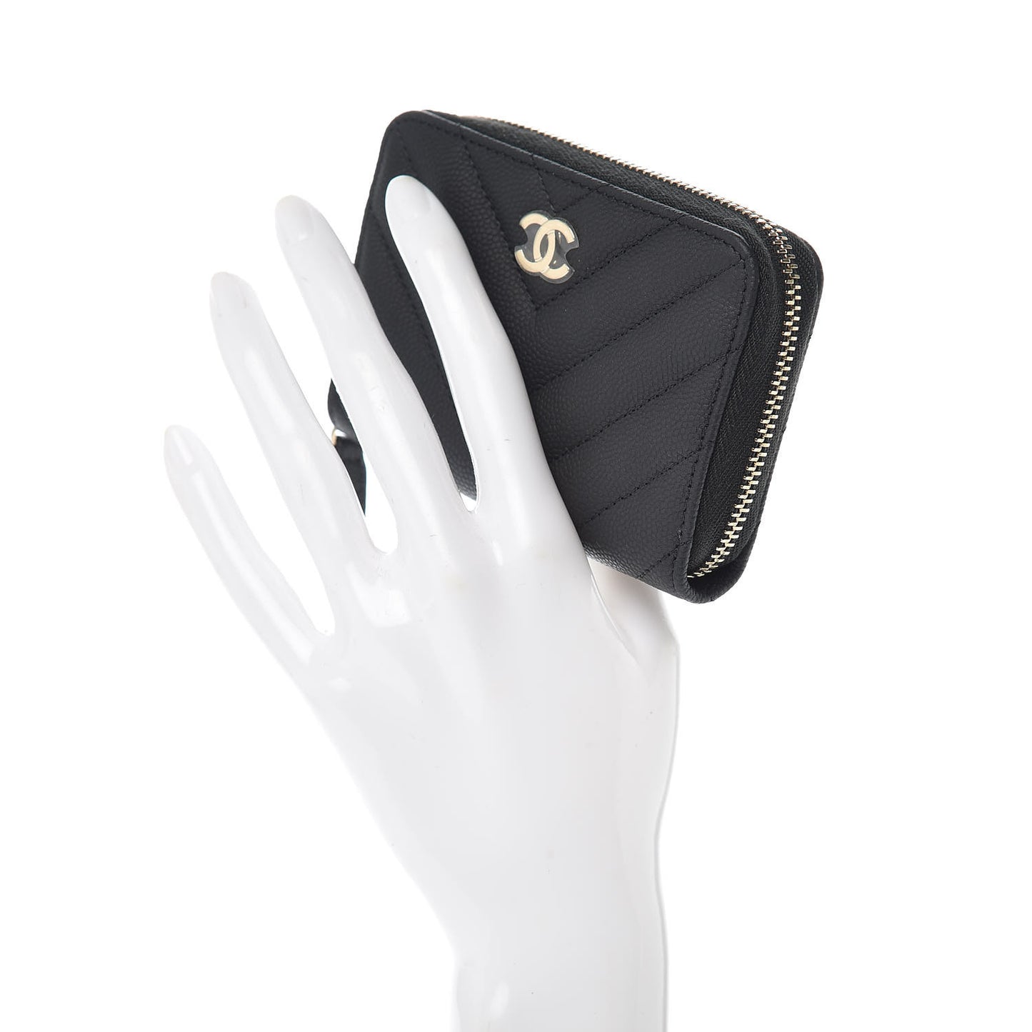 Caviar Chevron Quilted Zip Coin Purse Black