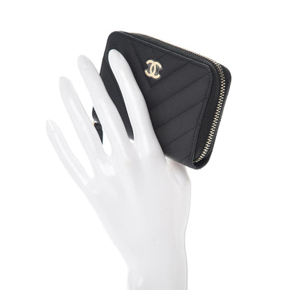 Chanel Caviar Chevron Quilted Zip Coin Purse Black 2 of 8