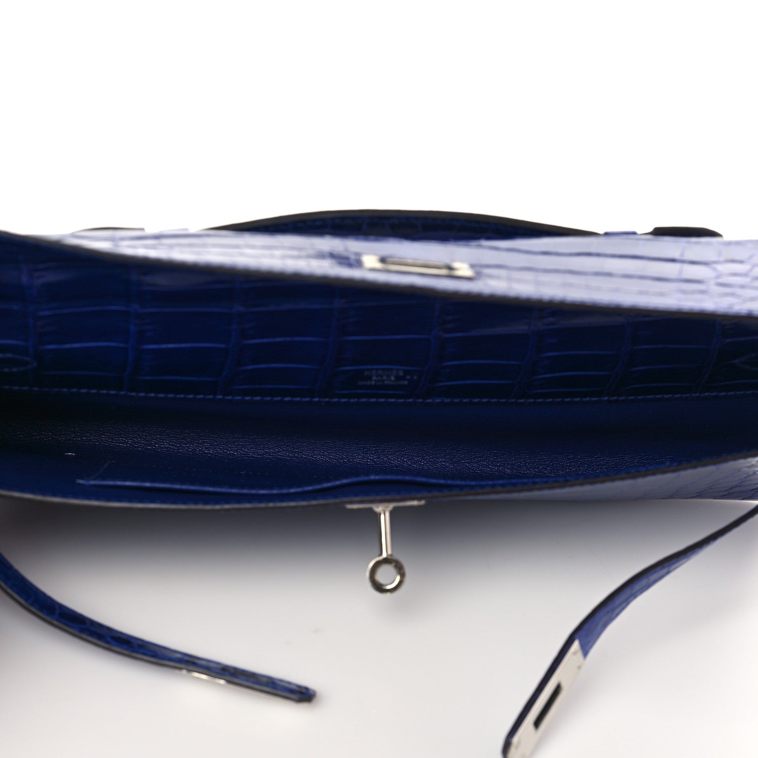 Hermes Shiny Niloticus Crocodile Kelly Cut Pochette Bleu Electrique 5 of 10