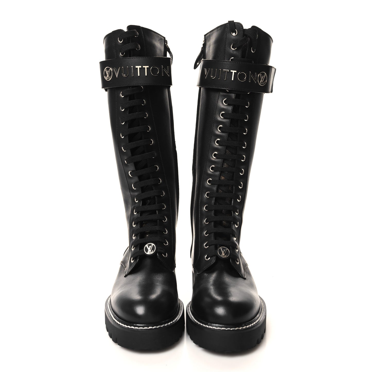 Monogram Calfskin Territory Tall Lace Up Ranger Boots 36.5 Black