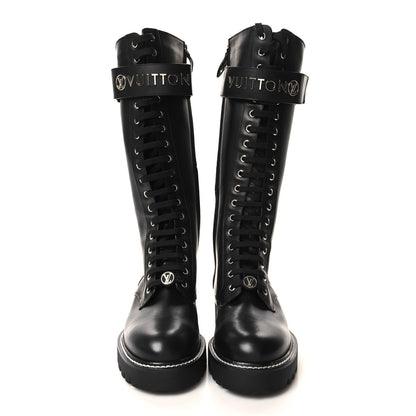 Louis Vuitton Monogram Calfskin Territory Tall Lace Up Ranger Boots 36.5 Black 2 of 7