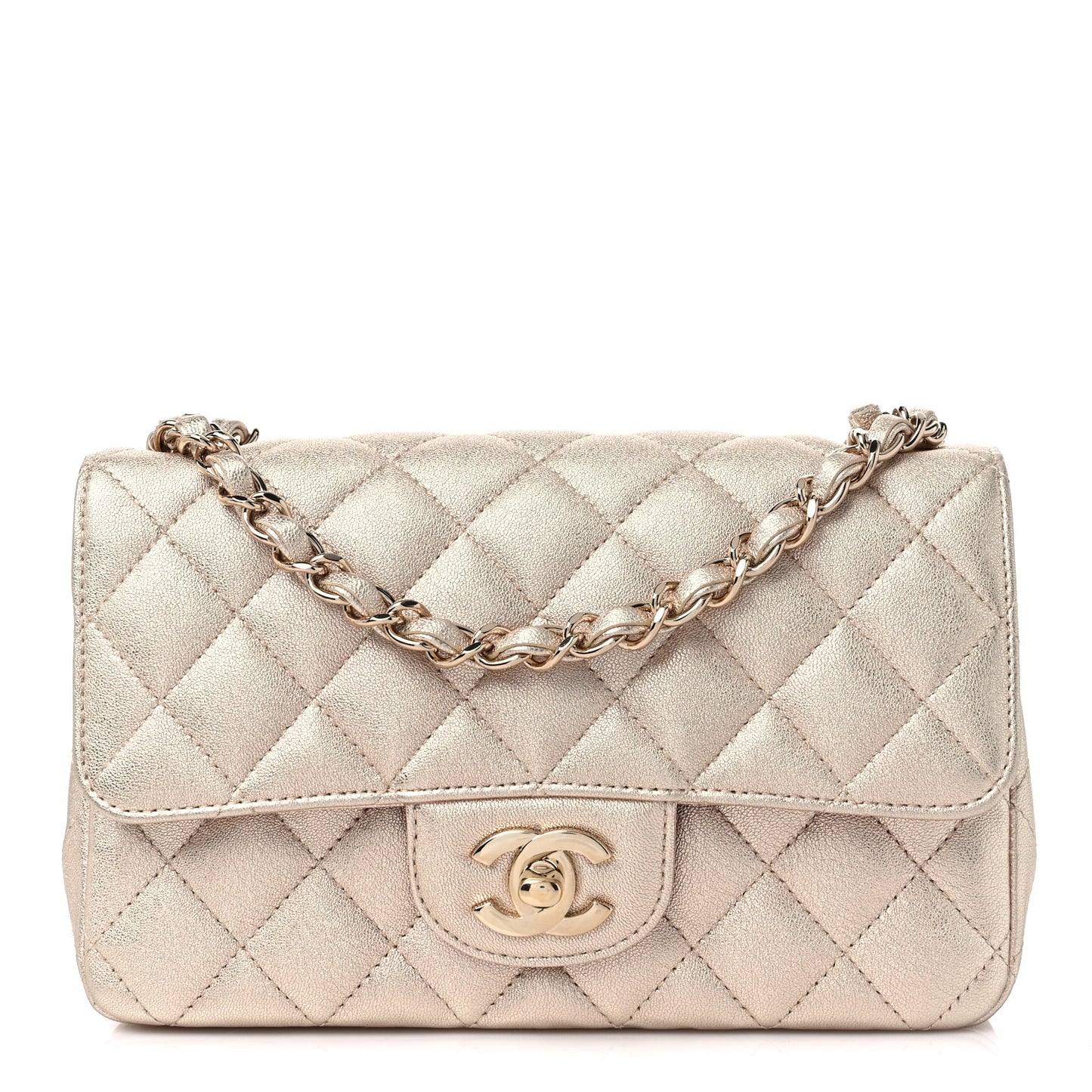 Metallic Lambskin Quilted Mini Rectangular Flap Gold