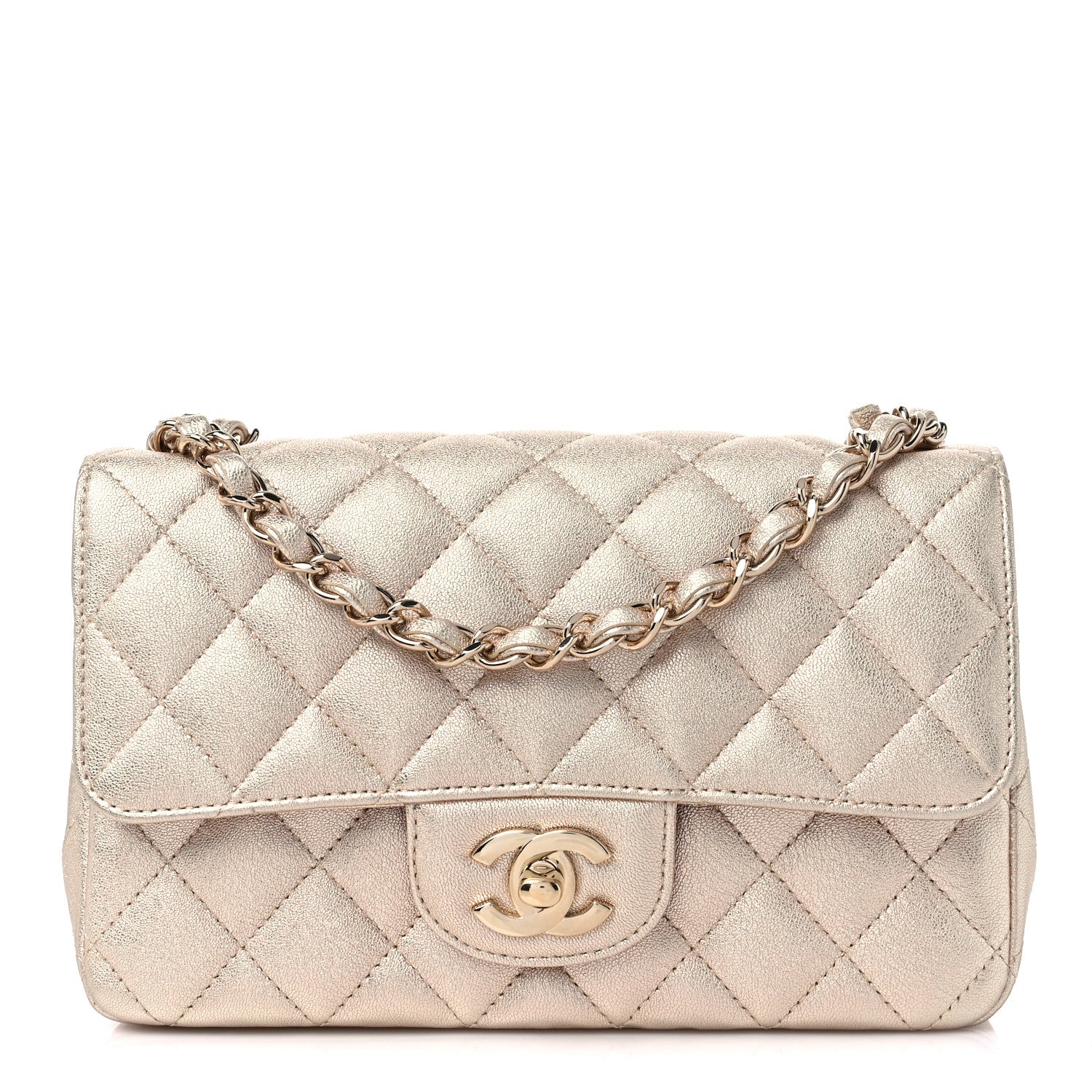 Chanel Metallic Lambskin Quilted Mini Rectangular Flap Gold 1 of 9