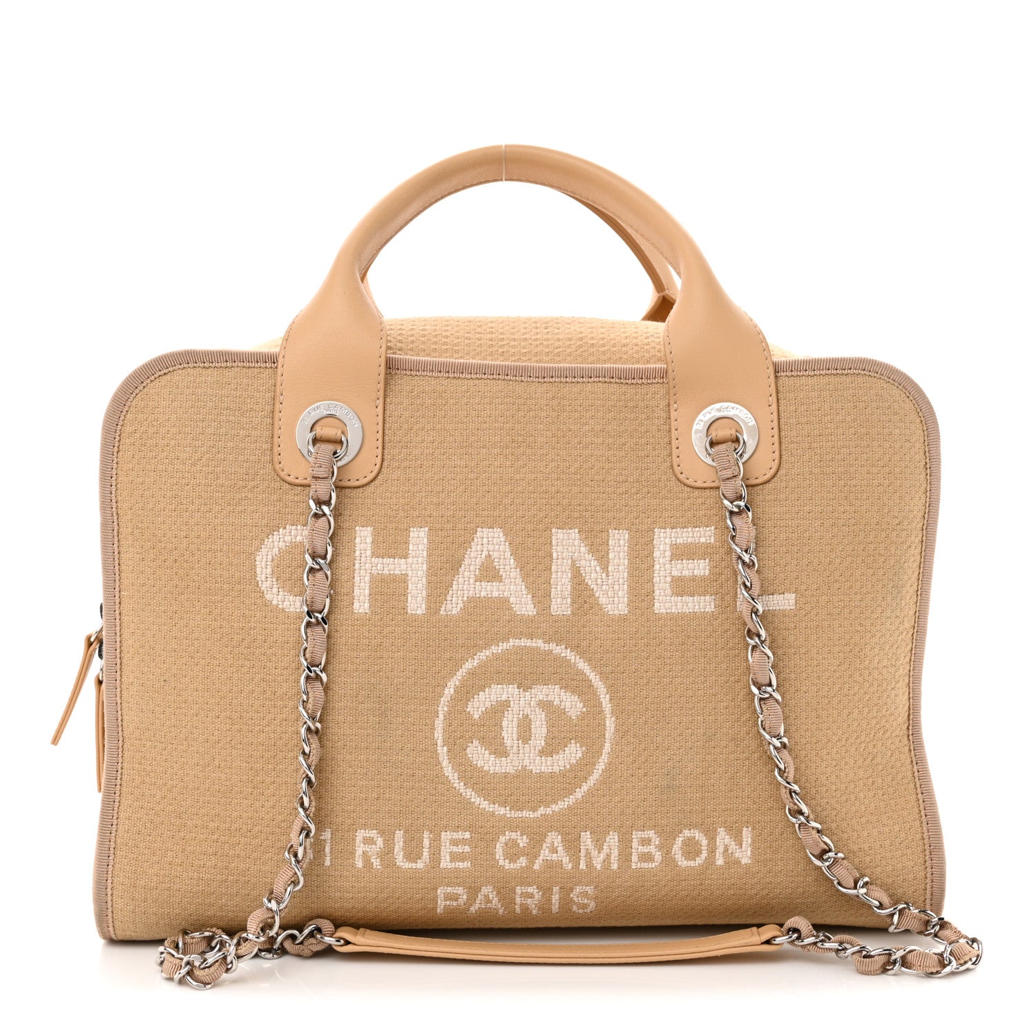 Chanel Canvas Deauville Bowling Bag Beige 1 of 18
