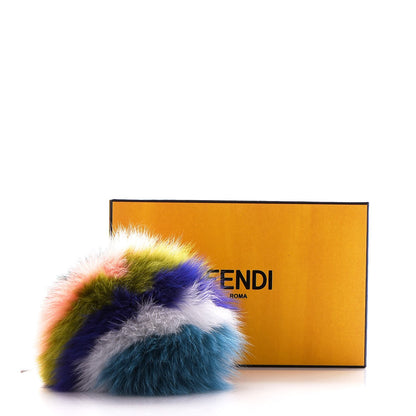 Fendi Fox Fur Shiny Nappa Rainbow Pom Pom Bag Charm Verde Multicolor Black 5 of 5