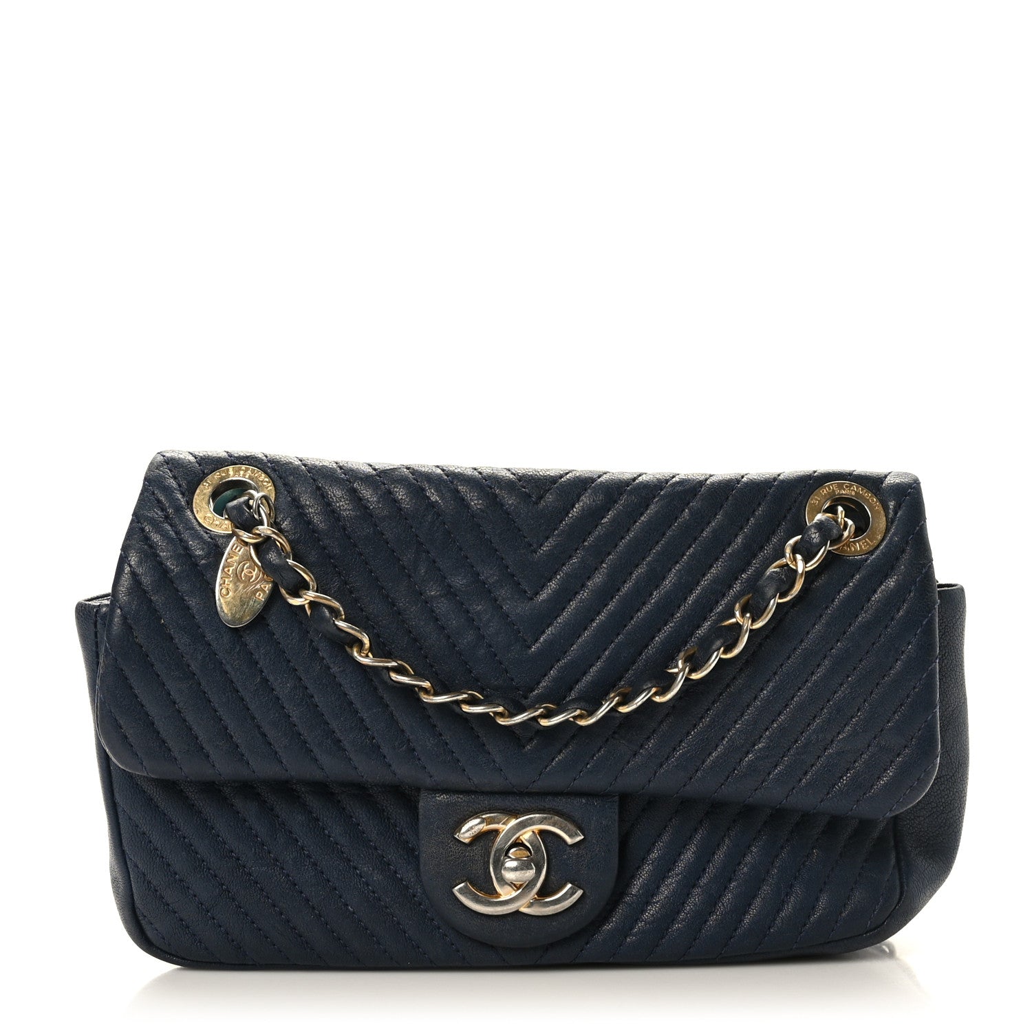 Chanel Calfskin Chevron Quilted Small Surpique Flap Navy 1 of 9