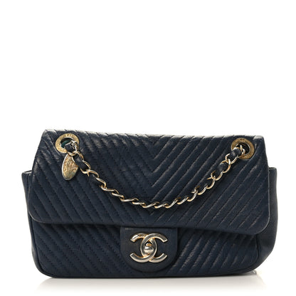 Chanel Calfskin Chevron Quilted Small Surpique Flap Navy 1 of 9