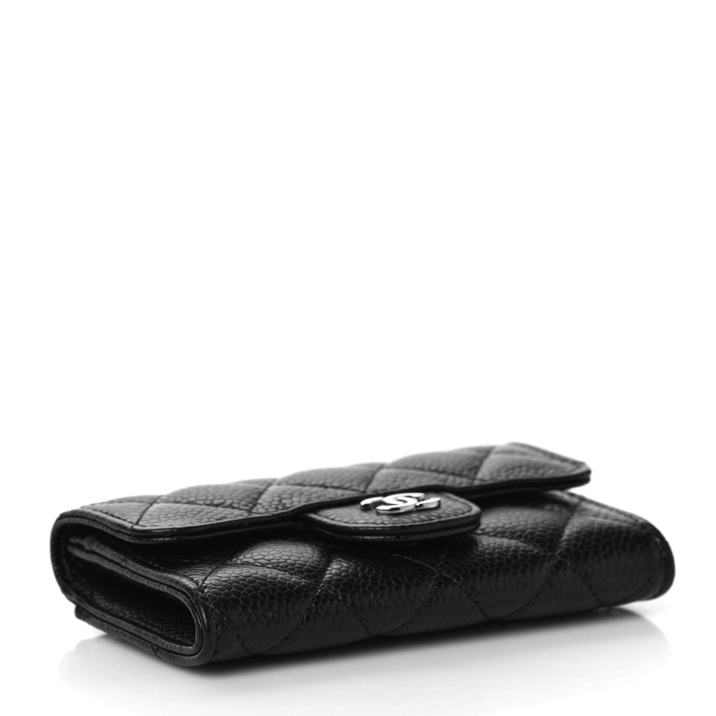Caviar Quilted Flap Card Holder Wallet Black