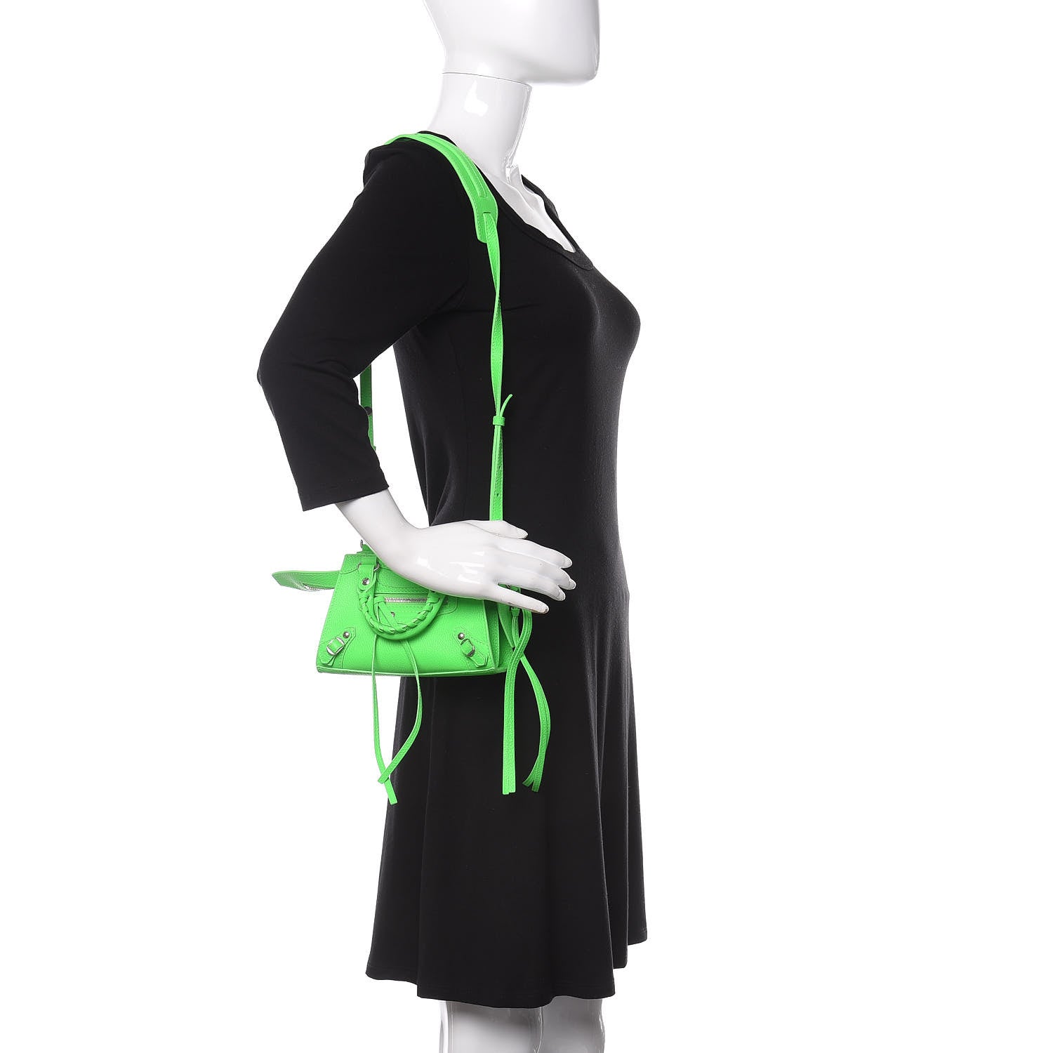 Balenciaga Grained Calfskin Neo Classic Silver Hardware Nano City Crossbody Fluo Green 2 of 9