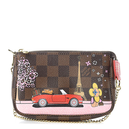 Louis Vuitton Damier Ebene 2019 Christmas Animation Mini Pochette Accessories Red 1 of 7