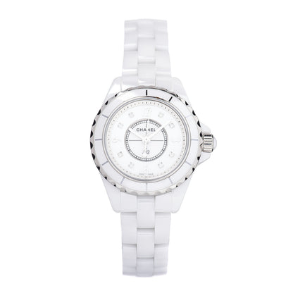 Chanel Stainless Steel Ceramic Diamond Mother of Pearl 29mm J12 Quartz Watch White 1 of 4