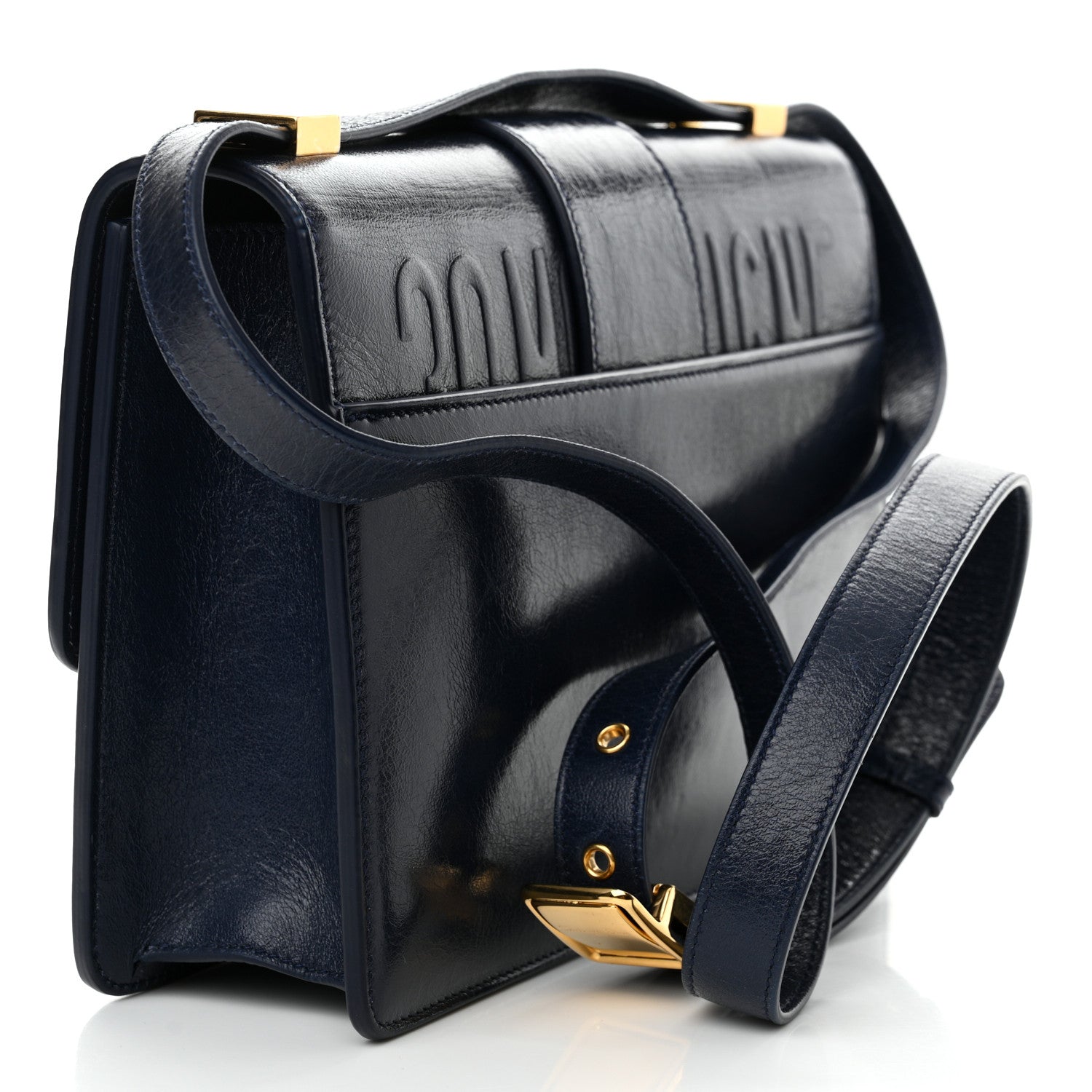 Christian Dior Shiny Crinkled Lambskin 30 Montaigne Flap Bag Indigo 3 of 12