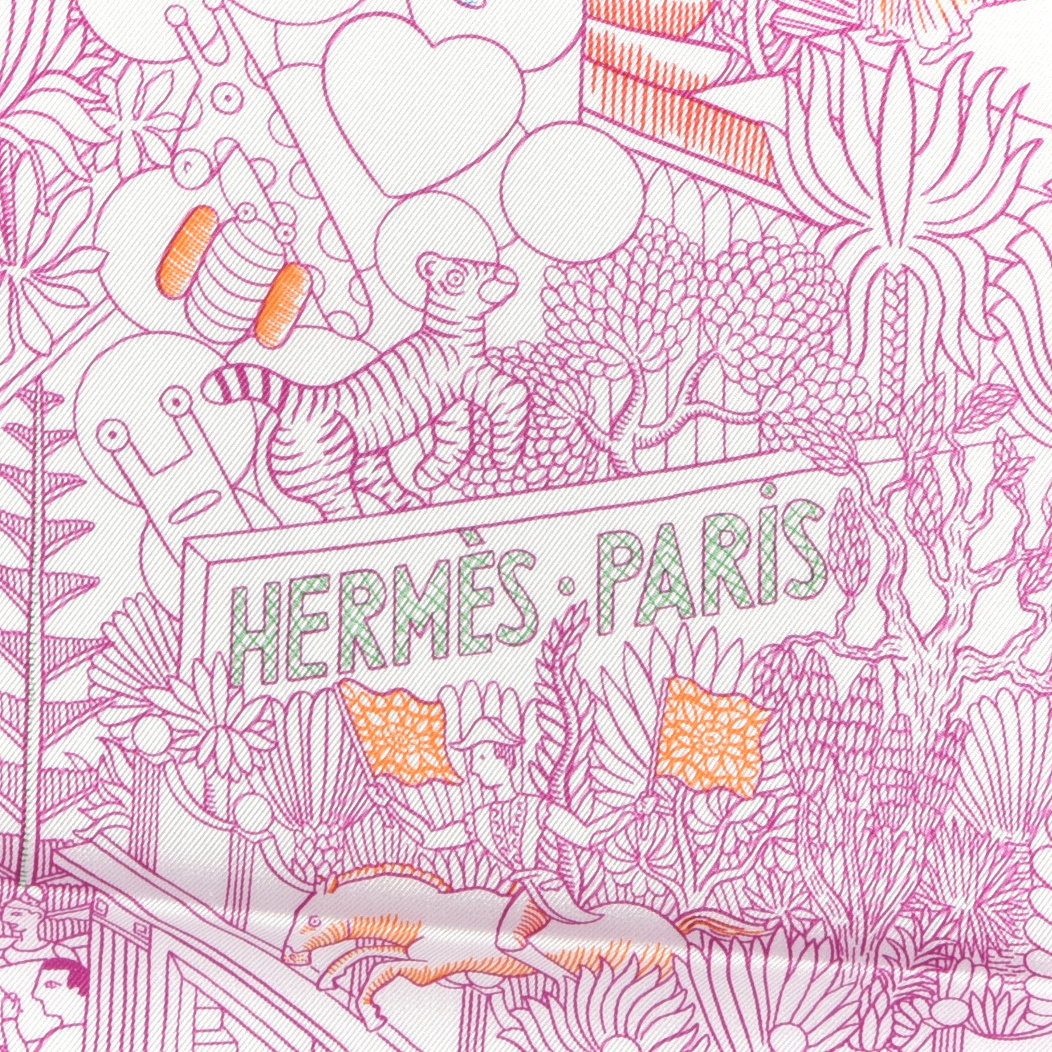 Hermes Silk Animapolis Scarf 90 White Fuchsia Multicolor 3 of 4