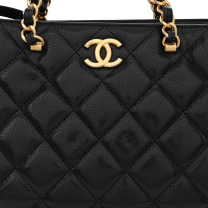 Chanel Shiny Caviar Quilted Chain Handle Shopping Tote Black 8 of 12