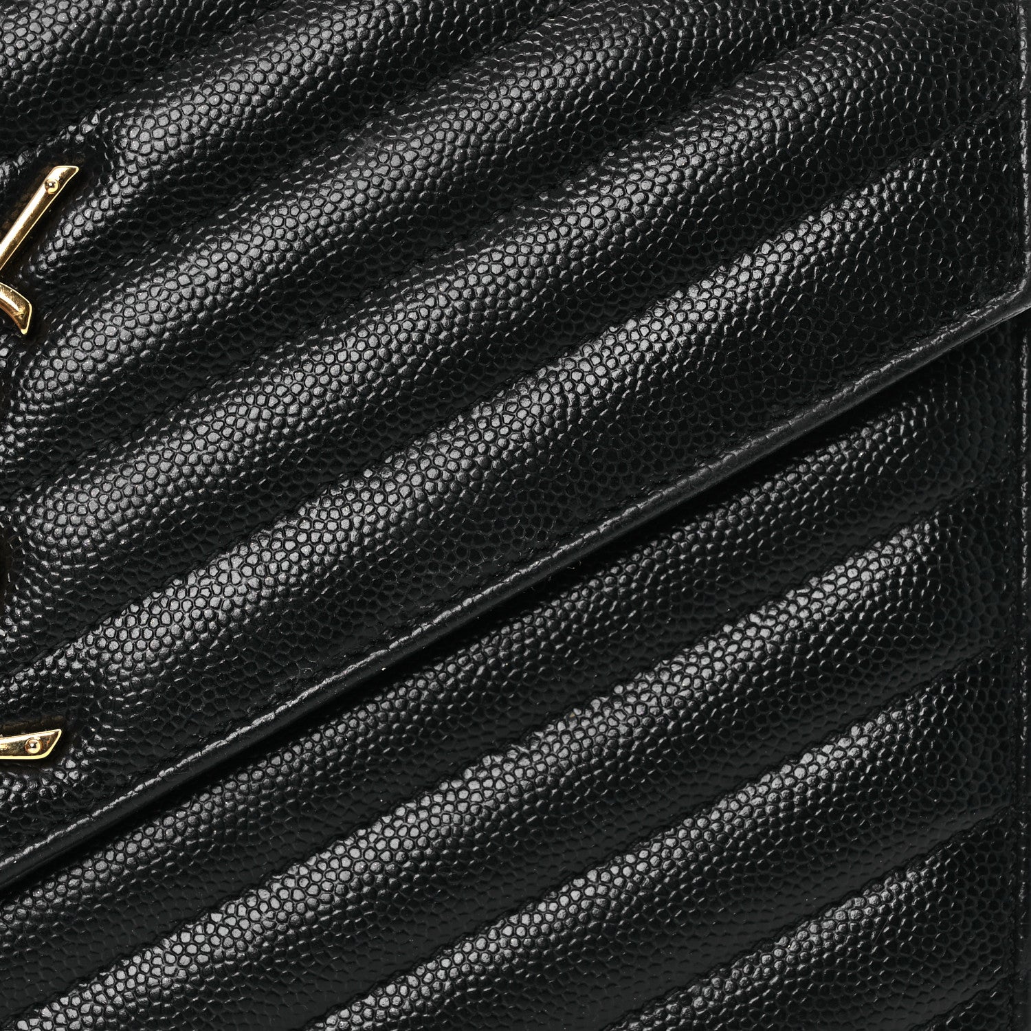 Saint Laurent Grain De Poudre Matelasse Chevron Monogram Chain Wallet Black 10 of 19