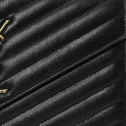 Saint Laurent Grain De Poudre Matelasse Chevron Monogram Chain Wallet Black 10 of 19