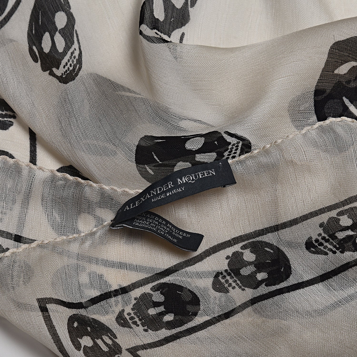 Alexander McQueen Silk Chiffon Skull Scarf Ivory Black 4 of 6