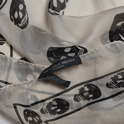 Alexander McQueen Silk Chiffon Skull Scarf Ivory Black 4 of 6