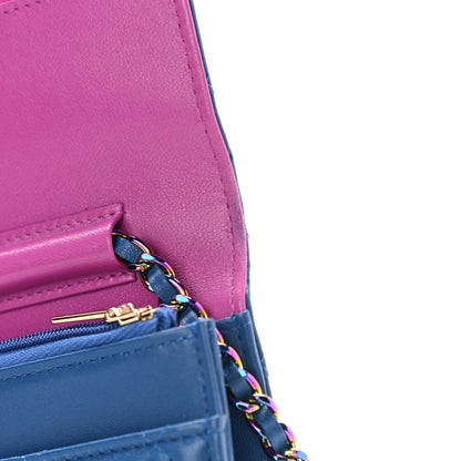 Chanel Lambskin Quilted Wallet On Chain WOC Dark Blue Pink 12 of 14