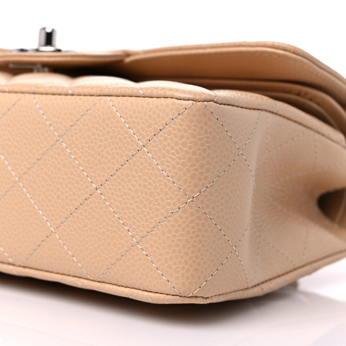 Caviar Quilted Small Double Flap Beige