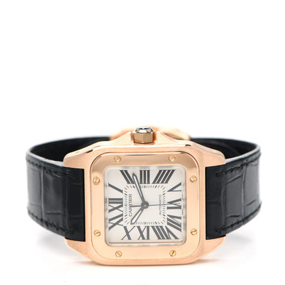 Cartier 18K Pink Gold Alligator 33mm Santos 100 Automatic Watch 2 of 4