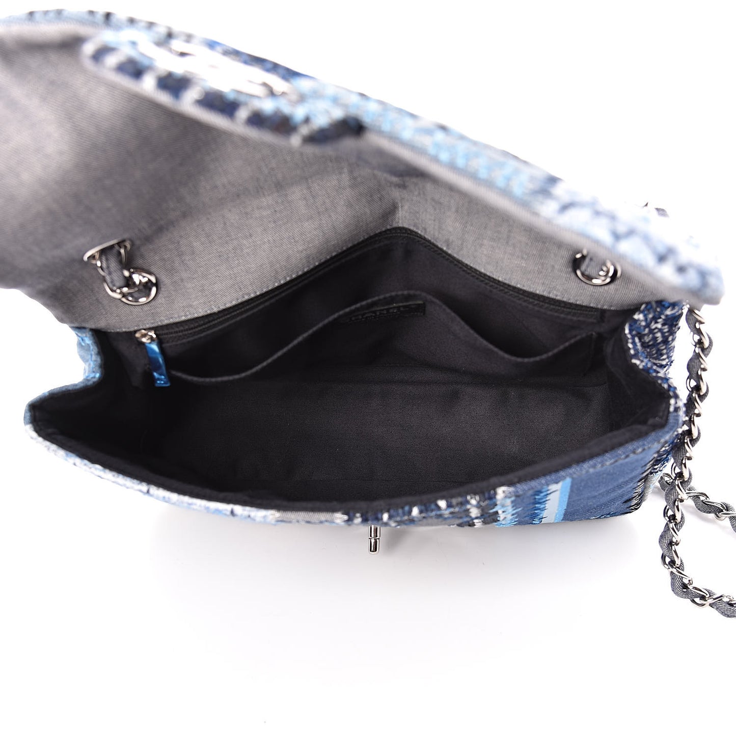 Denim Tweed Patchwork Jumbo Single Flap Blue