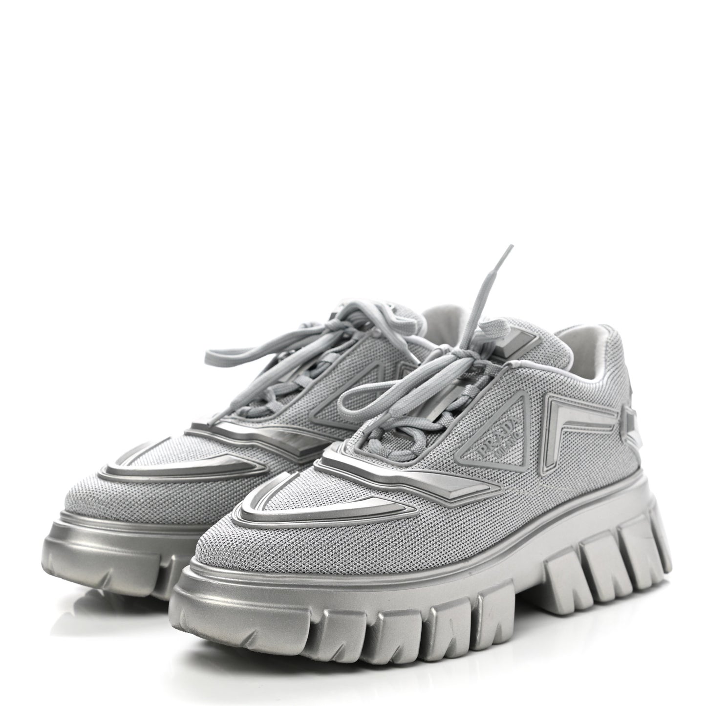 Rubber Technical Knit Fabric Triangle Logo Evolution 55mm Sneakers 38 Argento