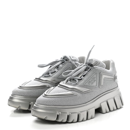 Prada Rubber Technical Knit Fabric Triangle Logo Evolution 55mm Sneakers 38 Argento 3 of 9