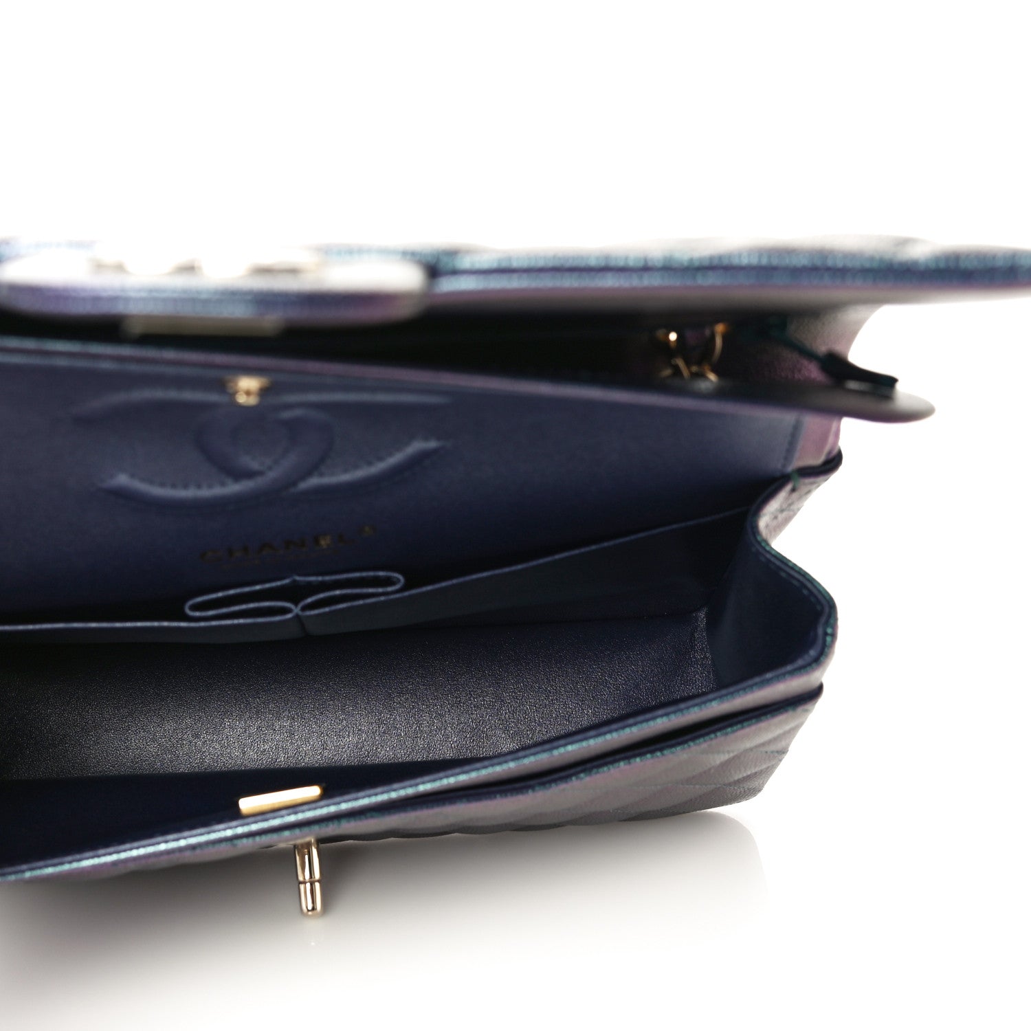 Chanel Iridescent Caviar Quilted Medium Double Flap Dark Blue 4 of 10