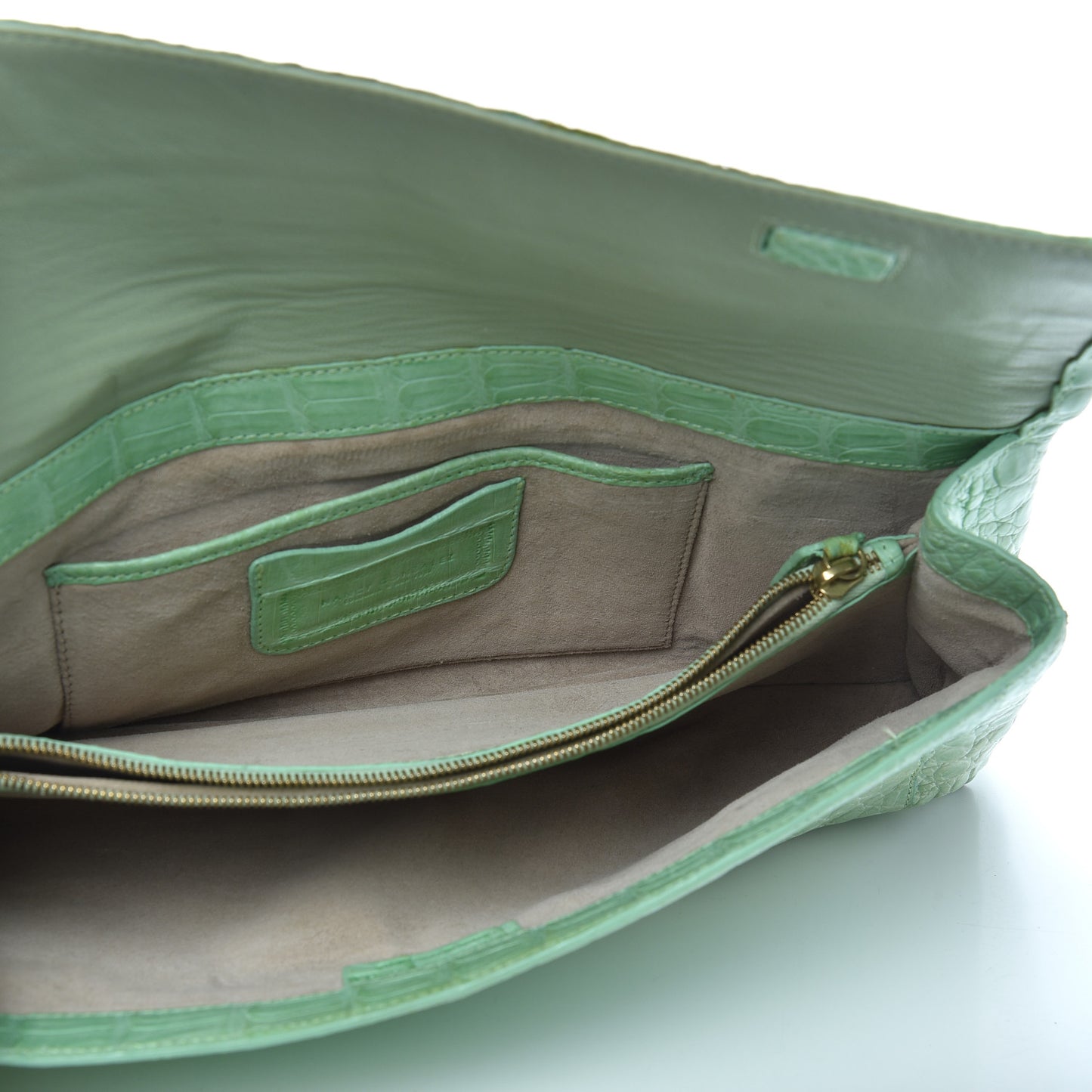 Crocodile Foldover Clutch Seafoam