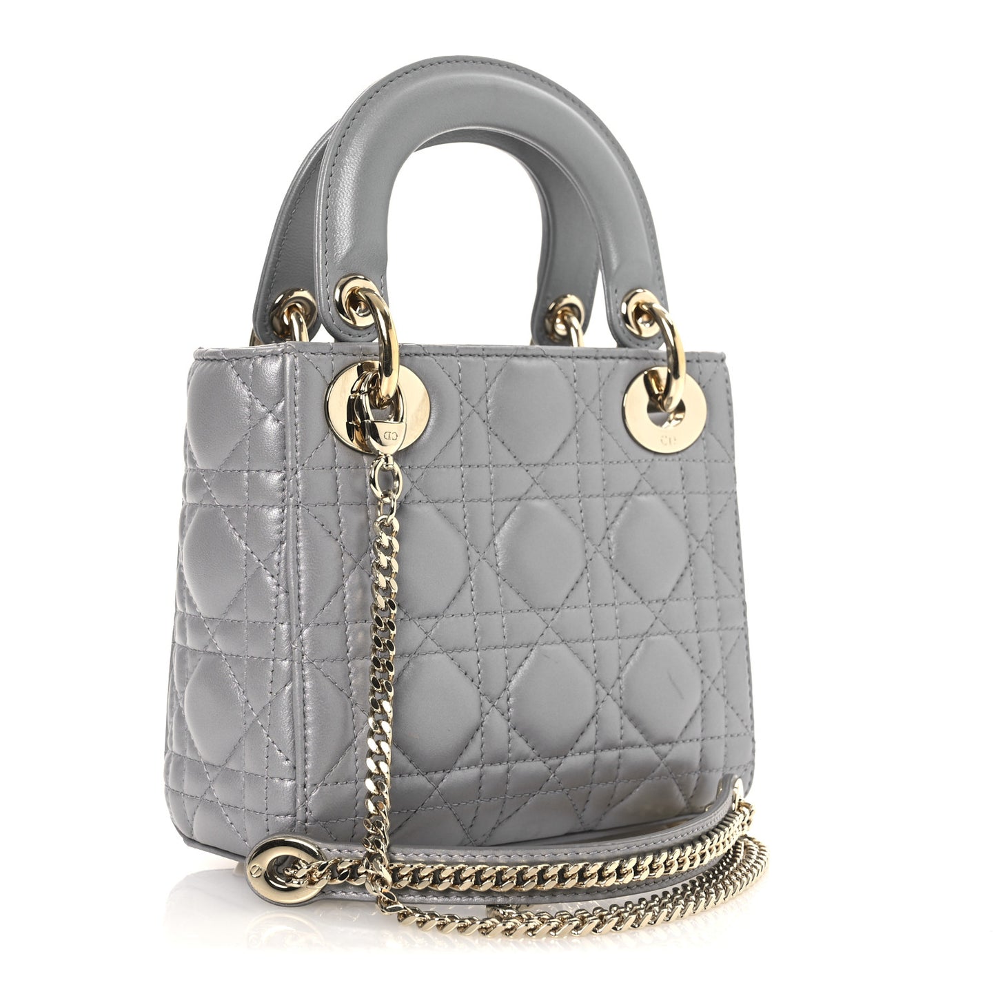 Metallic Lambskin Cannage Mini Lady Dior Grey