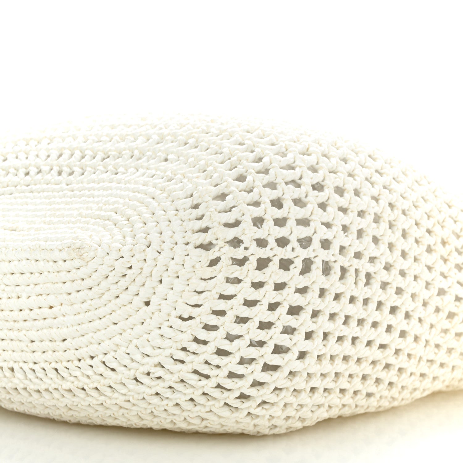 Prada Yarn Raffia Effect Crochet Logo Embroidered Shopping Tote Bag White 9 of 9