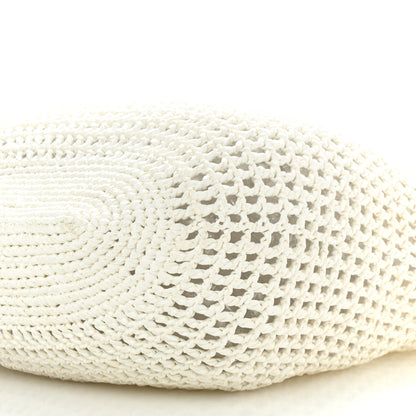 Prada Yarn Raffia Effect Crochet Logo Embroidered Shopping Tote Bag White 9 of 9