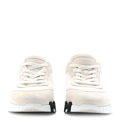 Hermes Calfskin Suede Goatskin Bouncing Sneakers 40 White Black 3 of 9