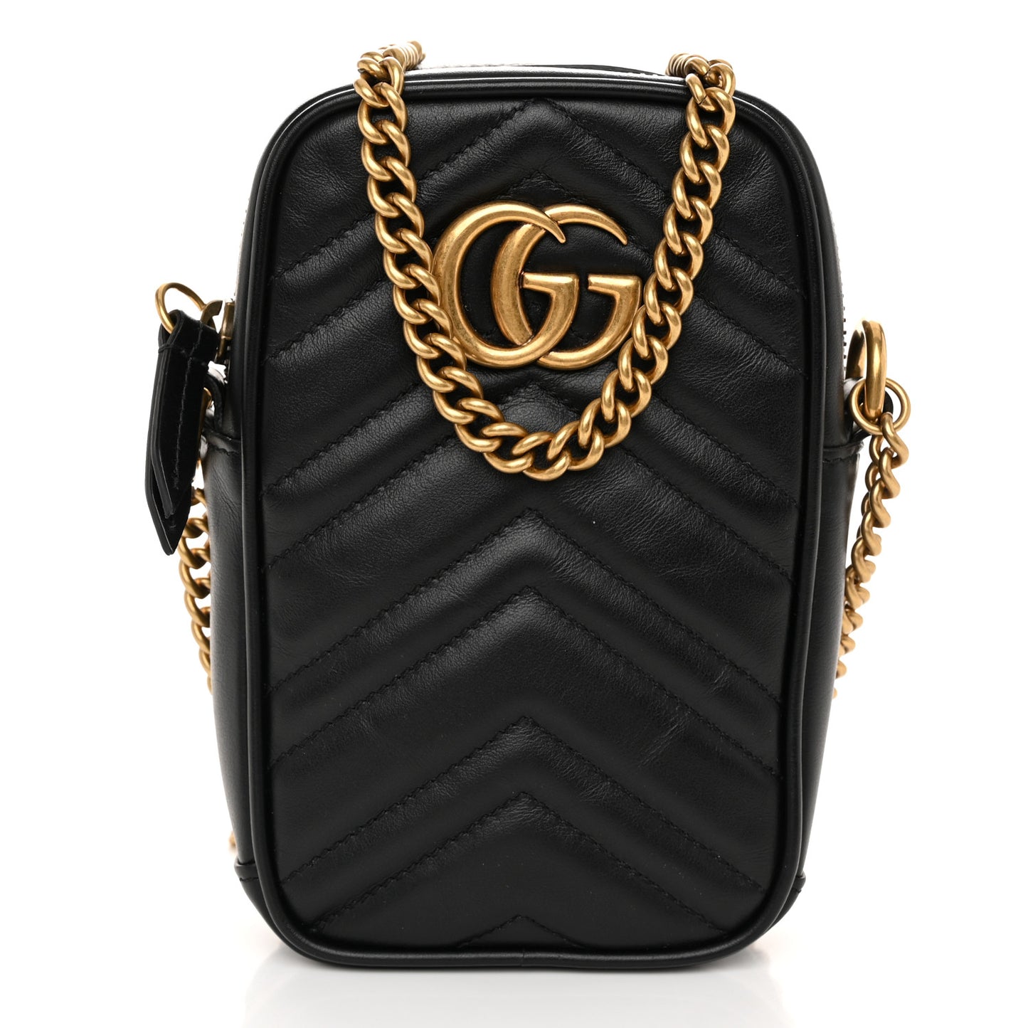 Calfskin Matelasse Mini GG Marmont Crossbody Bag Black