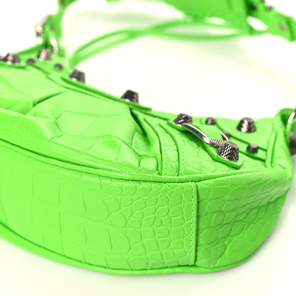 Balenciaga Extra Supple Calfskin Crocodile Embossed Le Cagole Shoulder Bag XS Acid Green 9 of 9
